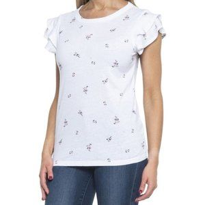 C & C California Women's Somerset Ruffle Sleeve Shirt Floral Size L